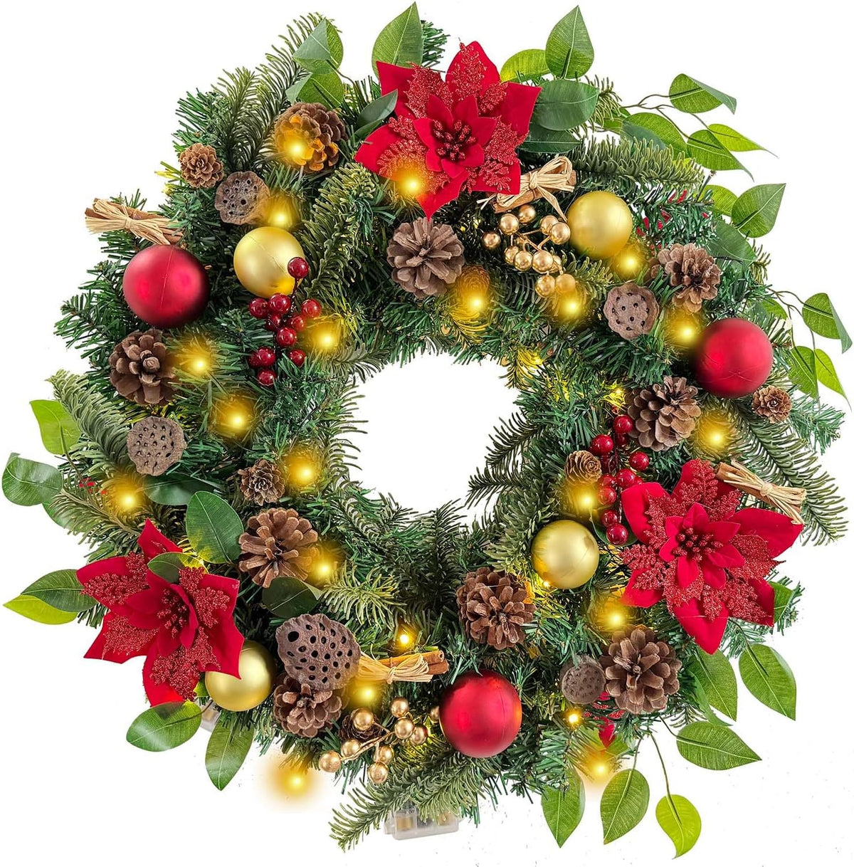 WANNA-CUL Corona de Navidad preiluminada de 24 pulgadas para puerta...