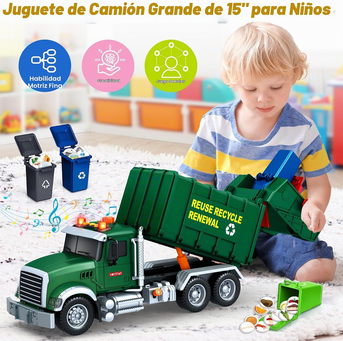 Juguetes para niños de 3, 4, 5, 6, 7, 8 años, camión de basura gran...