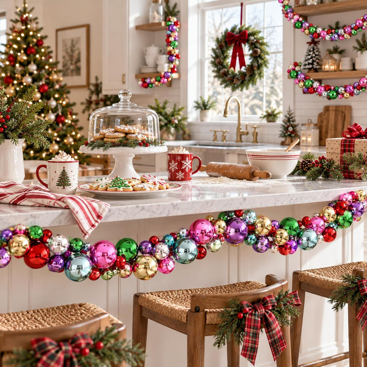 Yuxung 2 guirnaldas de bolas de Navidad de 9 pies, adornos de bolas...