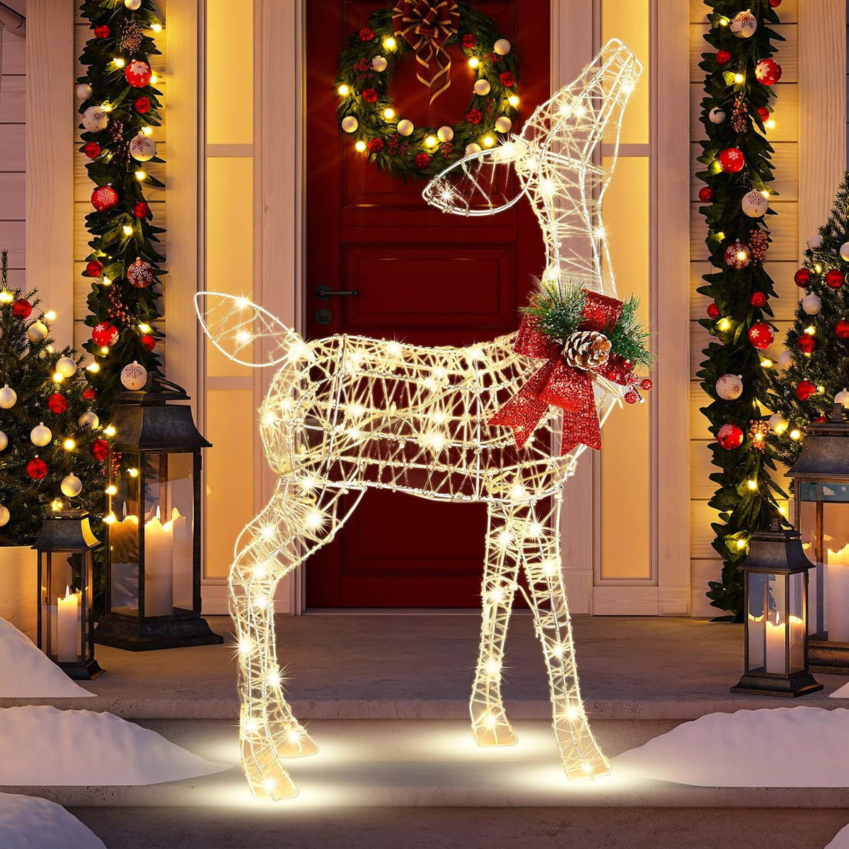 Tangkula Reno navideño iluminado, decoraciones de ciervos 3D para |...