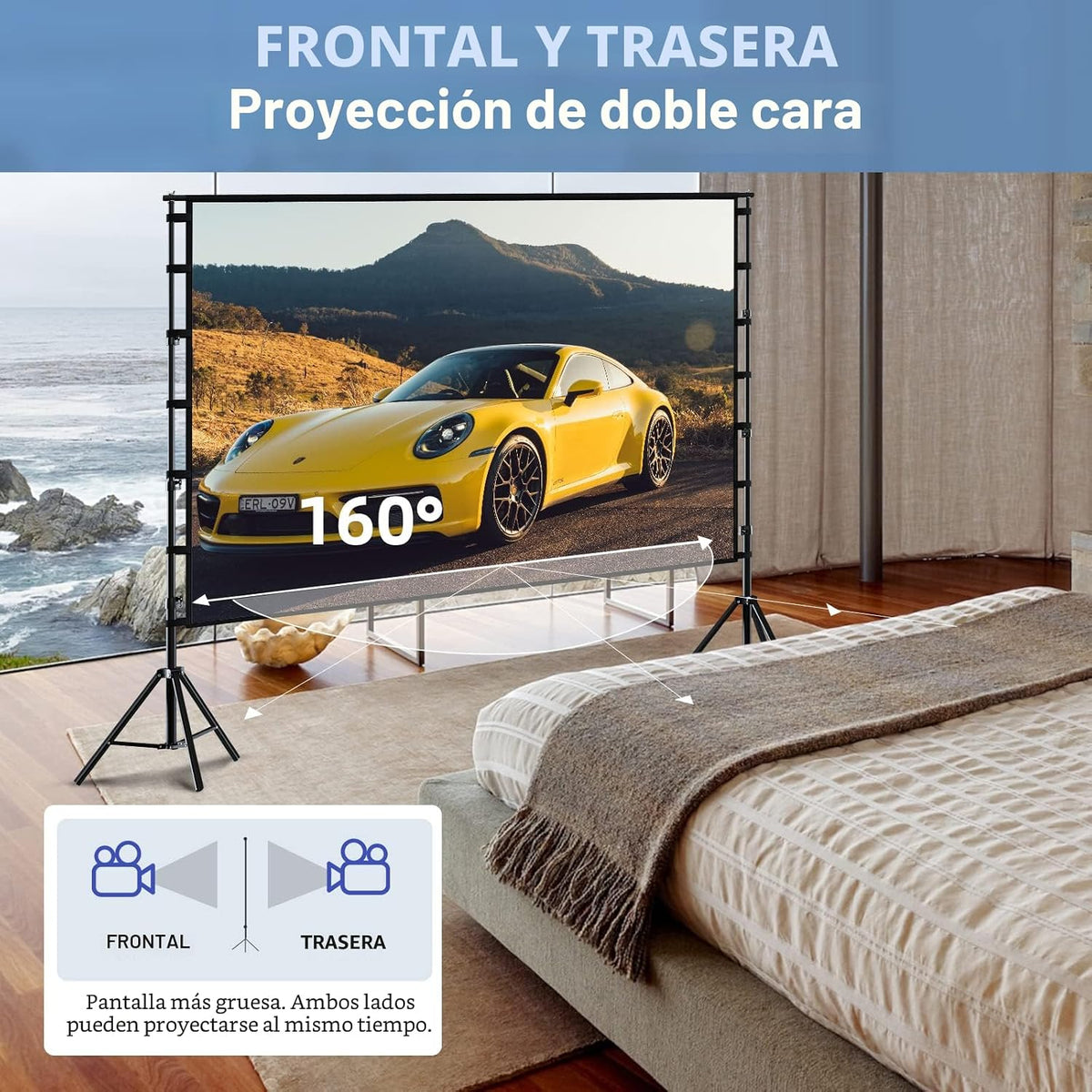 TOWOND Pantalla y soporte de proyector, pantalla de proyección para...