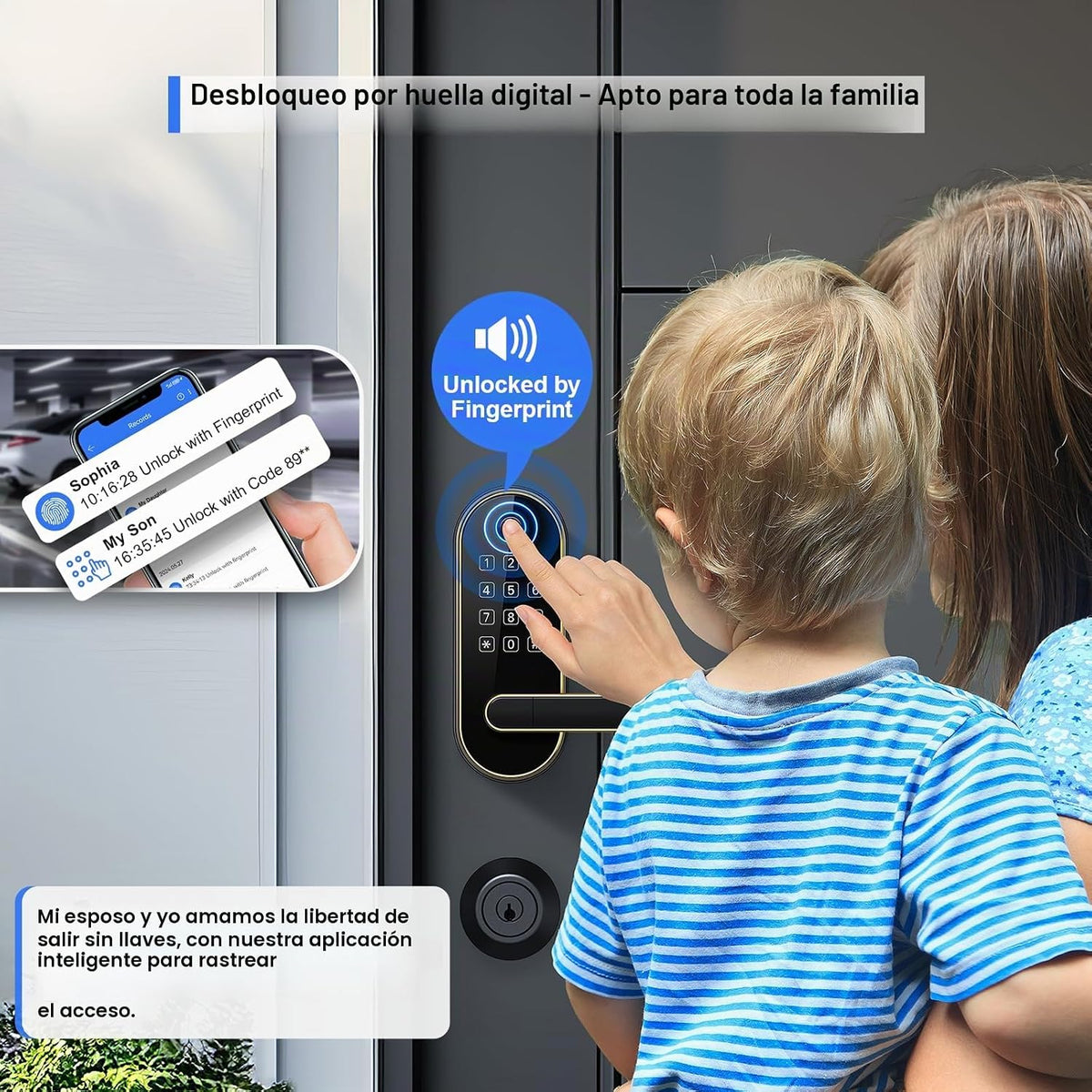 Cerradura inteligente de huellas dactilares Bluetooth con mango y t...