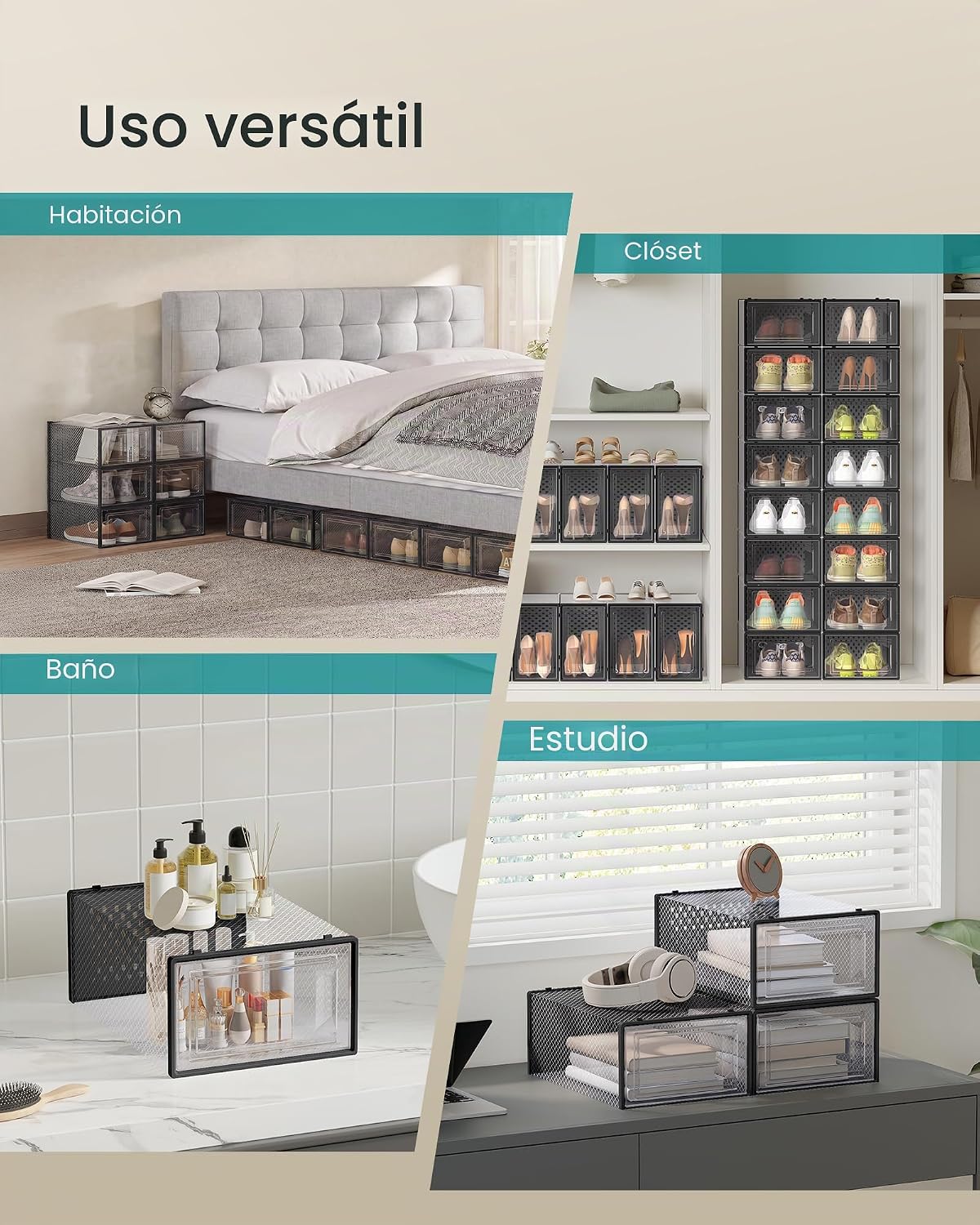 SONGMICS Cajas de zapatos, caja de plástico transparente, paquete d...