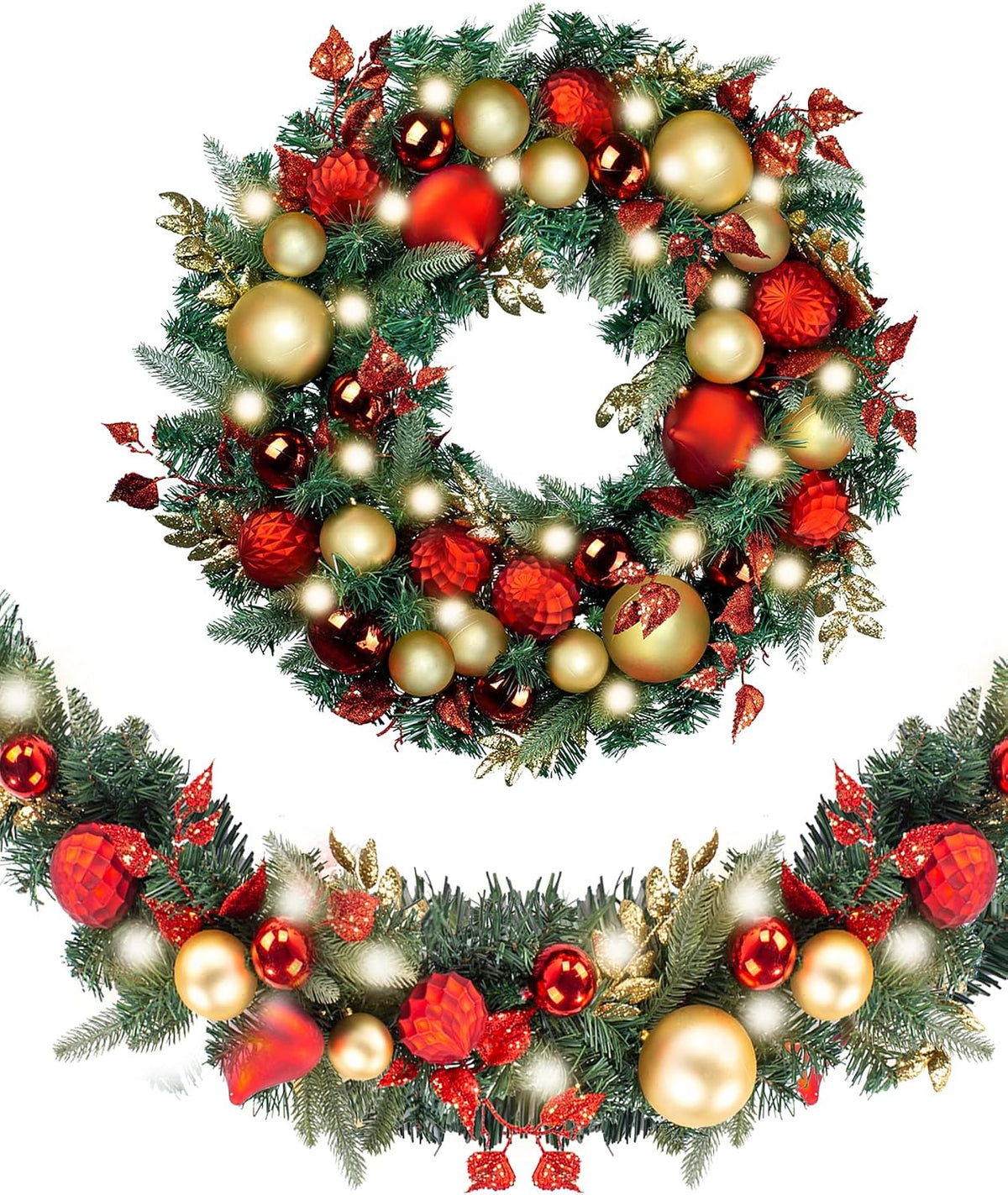 WANNA-CUL Guirnalda de Navidad preiluminada de 9 pies con luces | G...