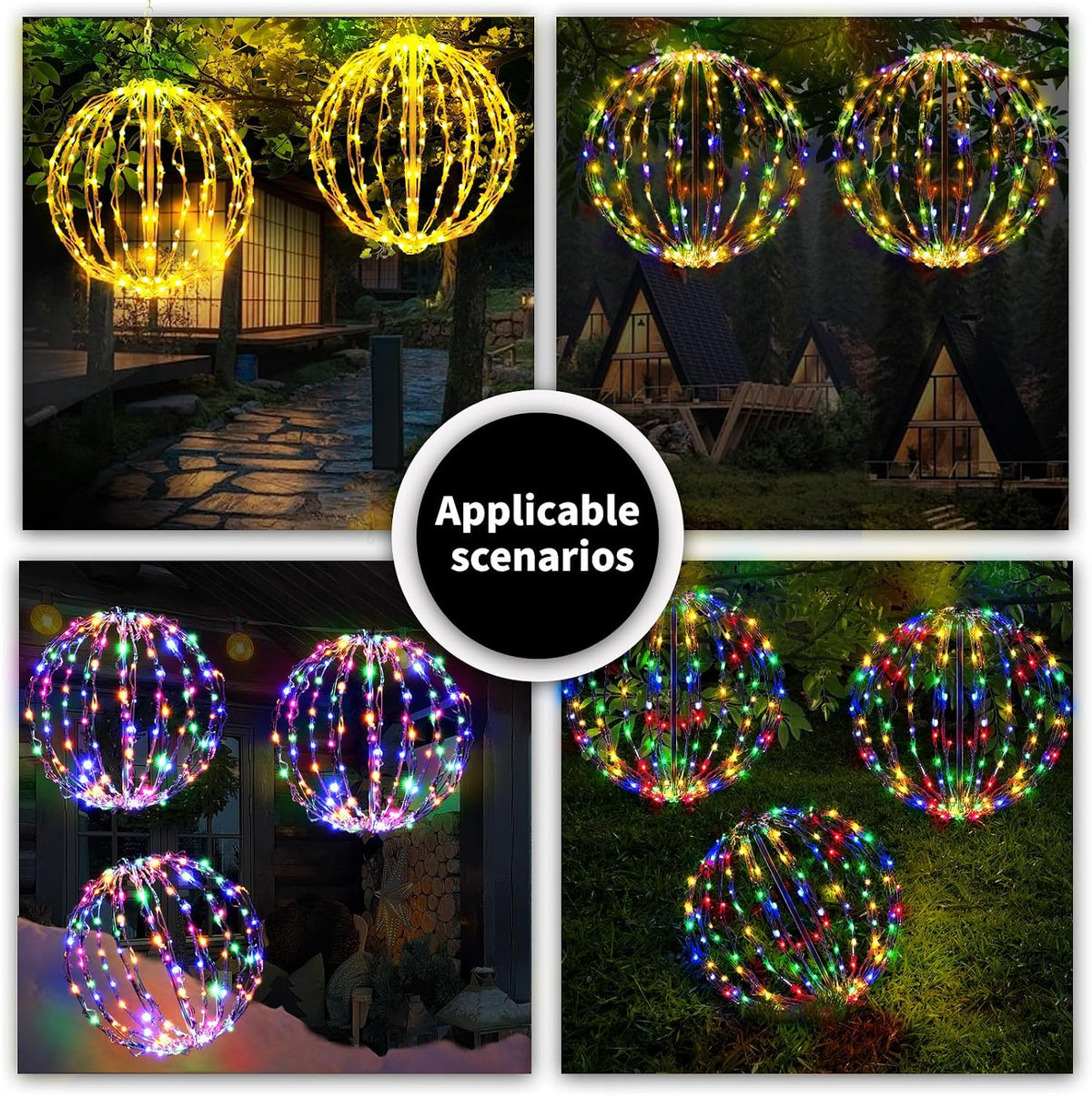 Paquete de 3 bolas de luz de Navidad, decoración de esfera plegable...