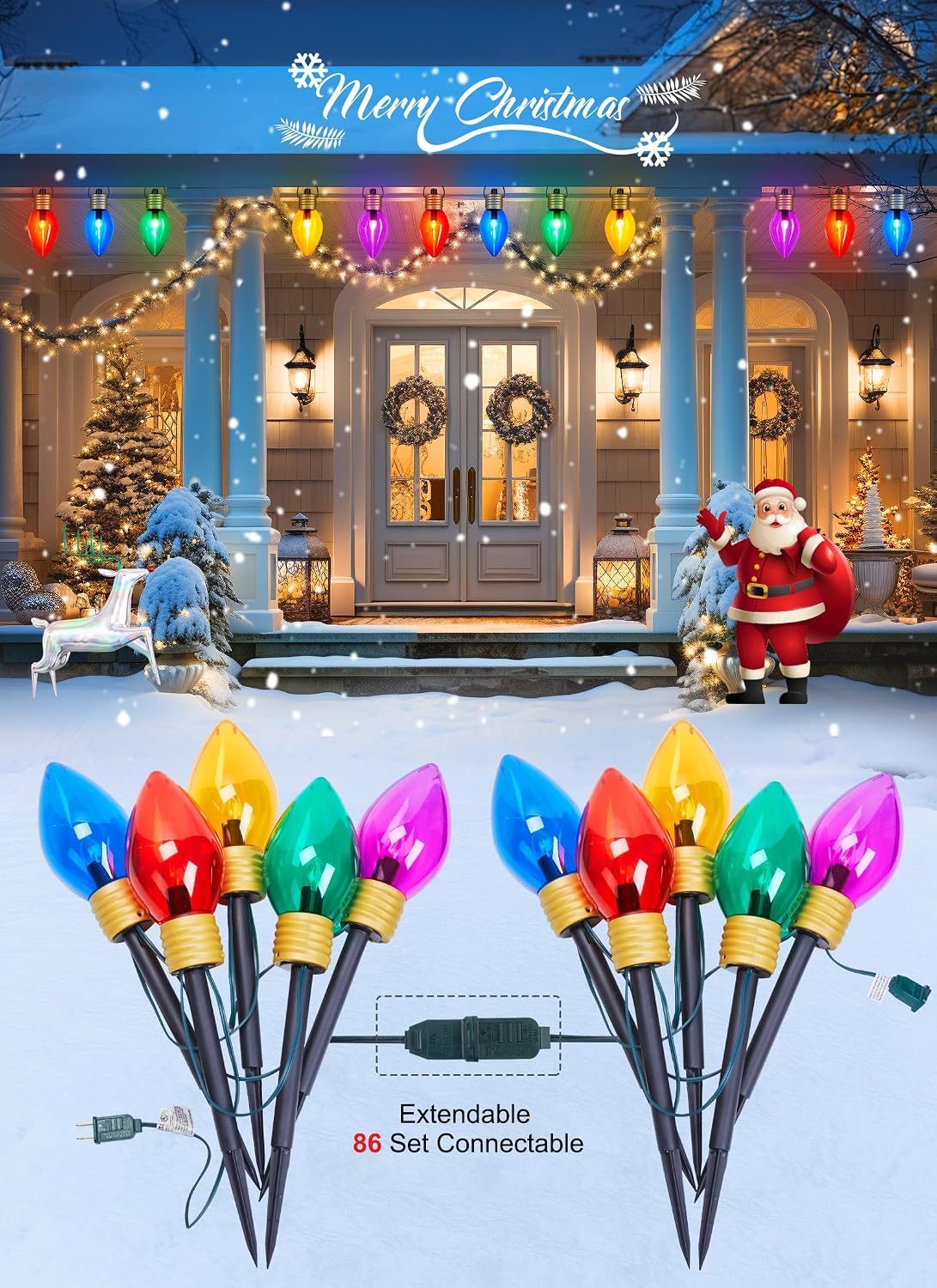 Brightown Jumbo C9 - Luces de sendero de Navidad para exteriores, 8...