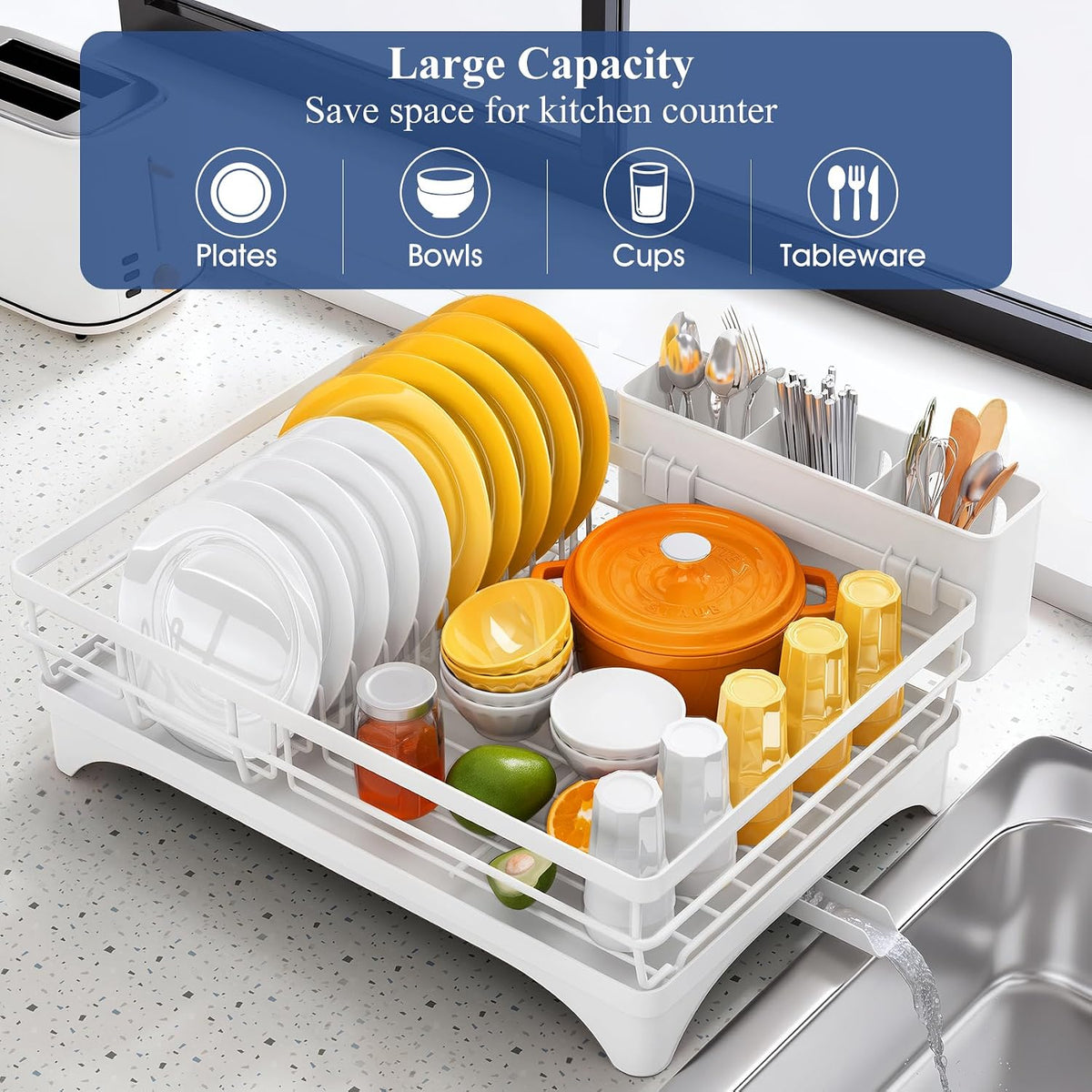 SNTD Escurridor de platos para encimera de cocina, 11.8 pulgadas de...