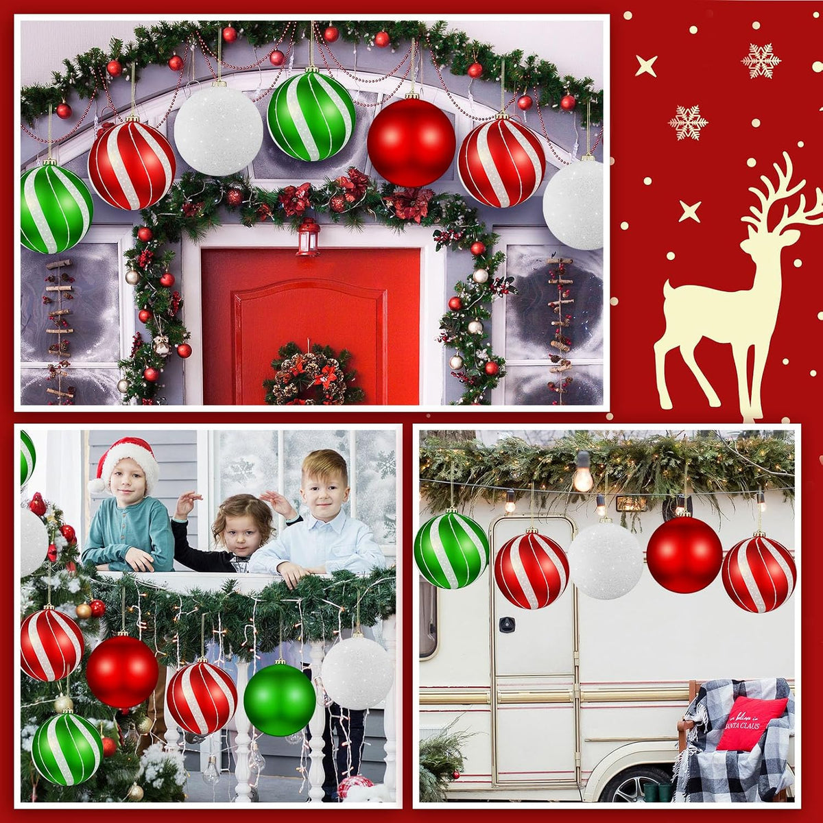 Wettarn Juego de 8 grandes bolas de ornamento de Navidad de 6 pulga...