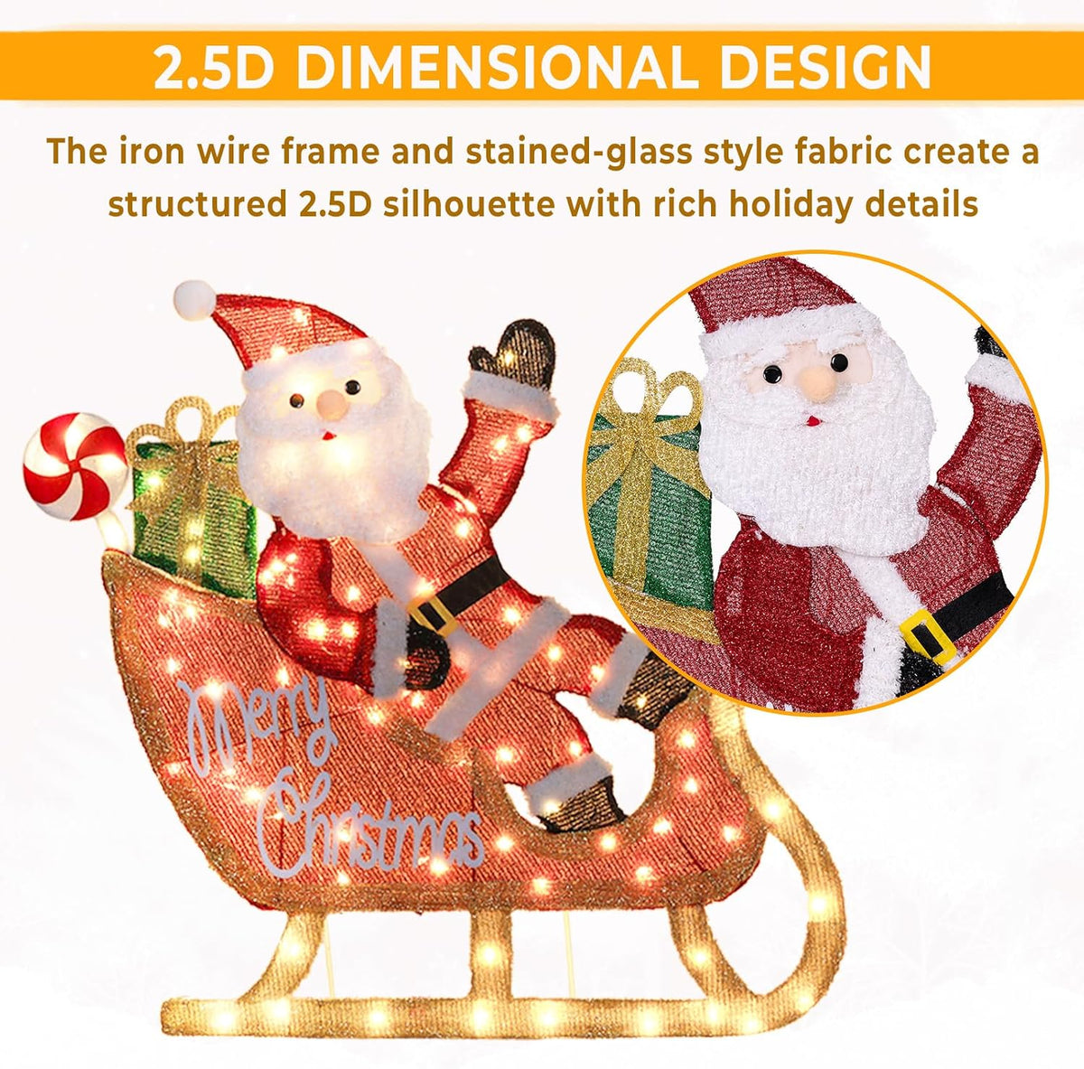 Arborvigro Juego de 3 piezas de trineo y reno de Papá Noel iluminad...