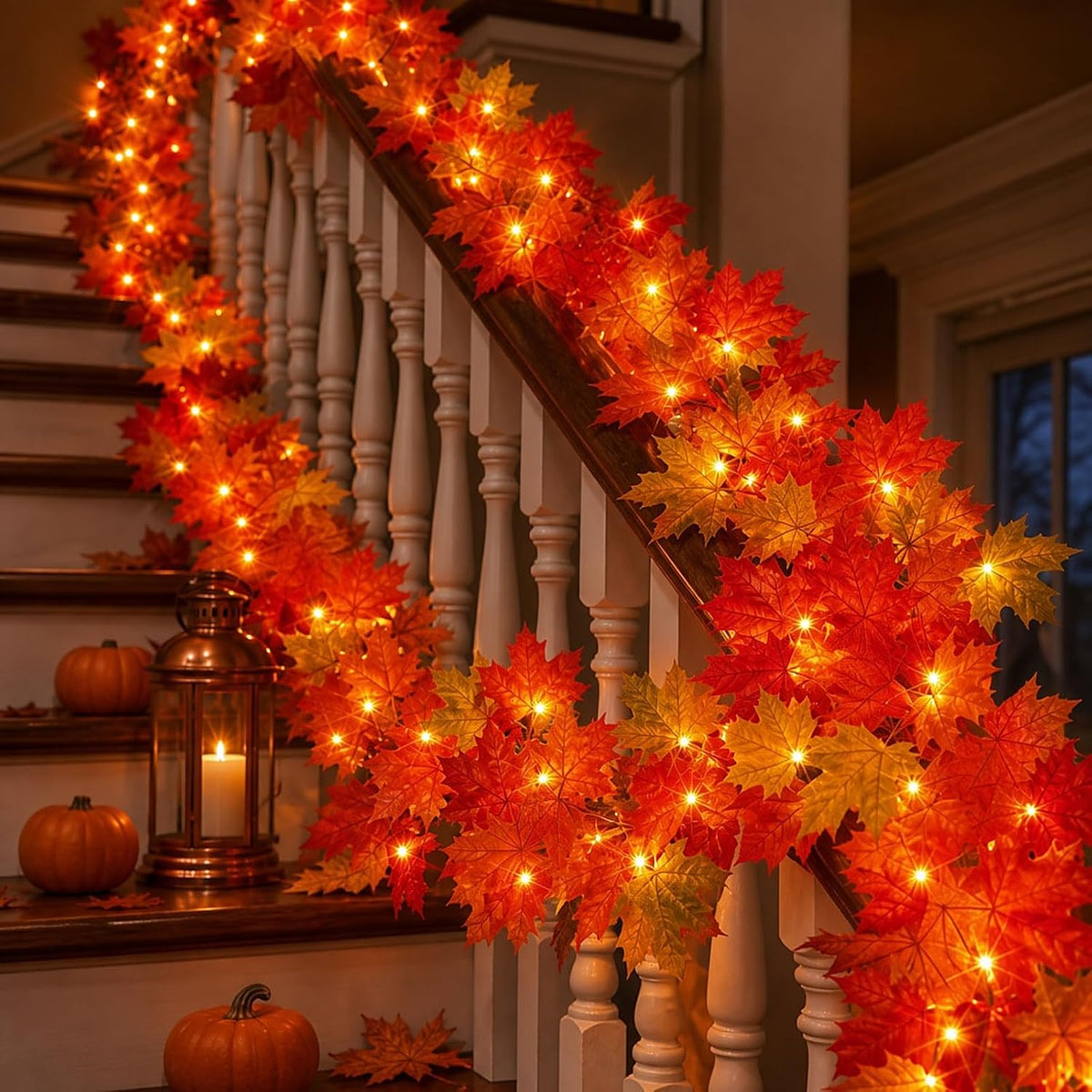 Decoraciones de otoño para el hogar, guirnalda de otoño de 9 pies c...