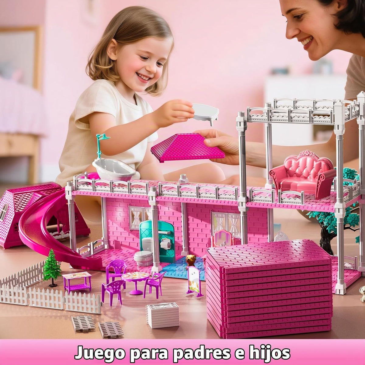 JUKUDAHU Juego de villa para niñas de 3 a 7 años, con 3 pisos, 7 ha...