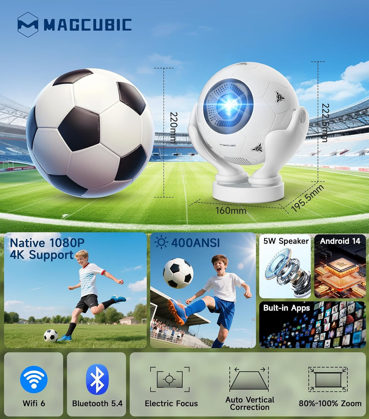 Proyector inteligente con WiFi y Bluetooth, proyector de soporte na...