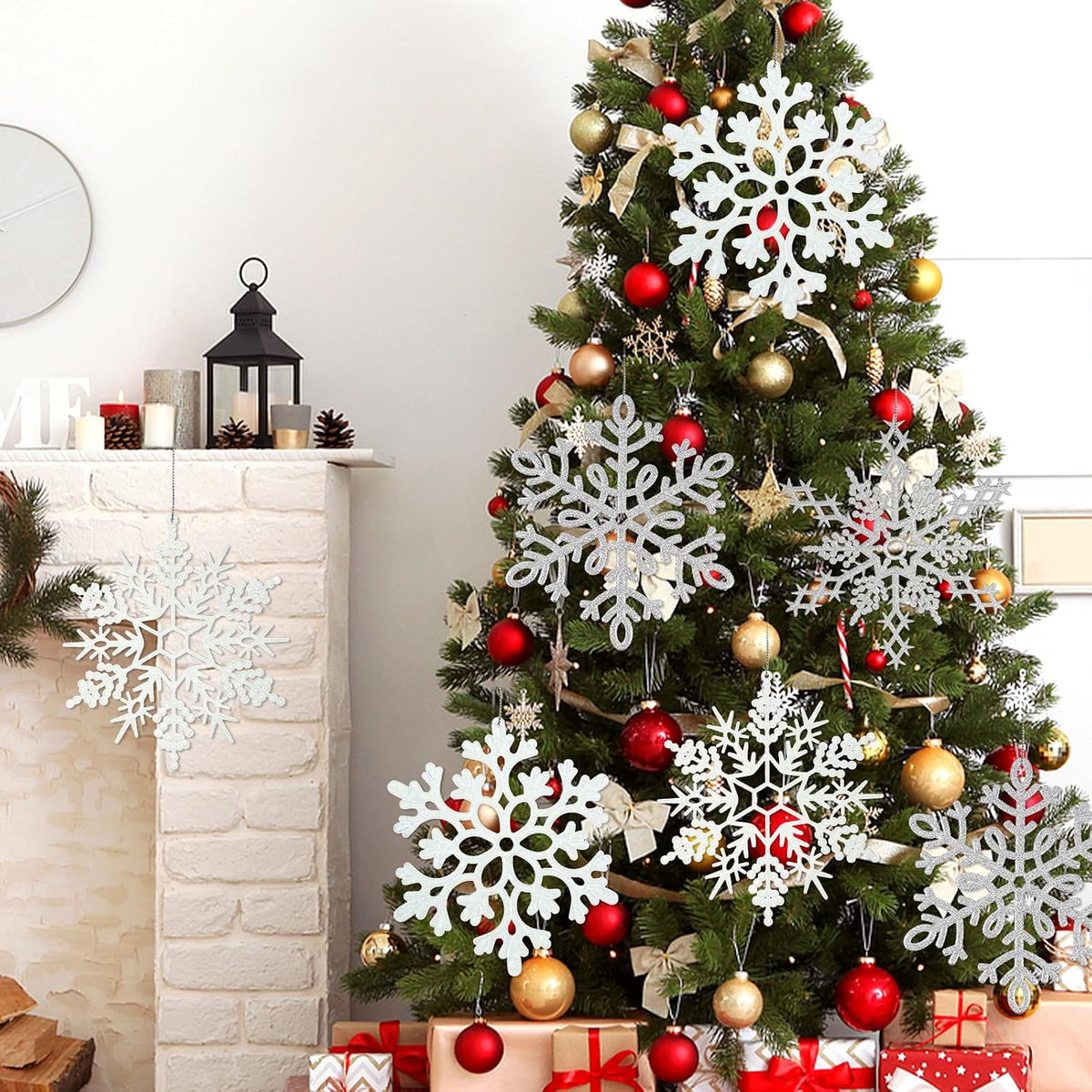 12 piezas de decoraciones grandes de copos de nieve navideños, gran...