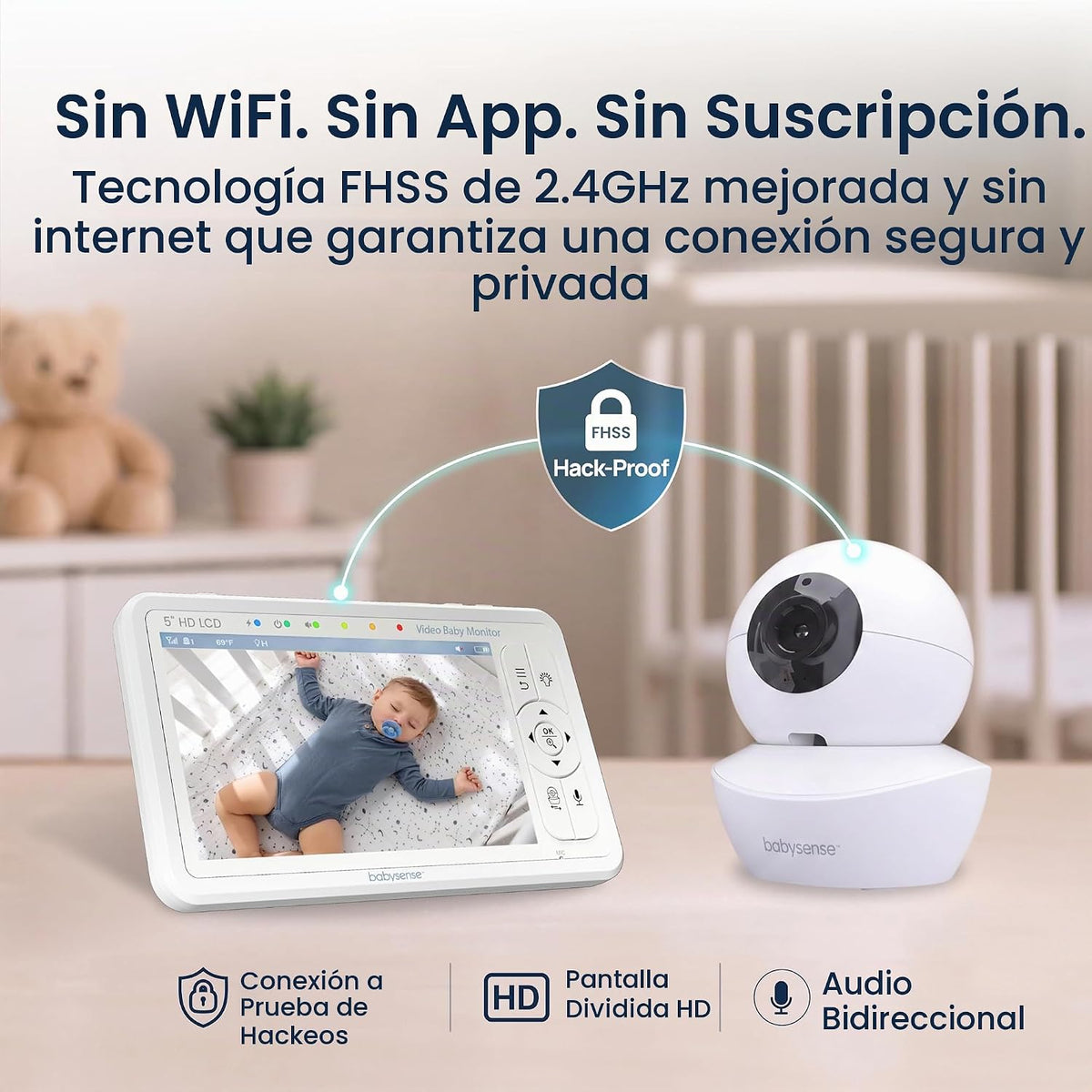 Babysense Monitor de bebé de video HD de 5 pulgadas con cámara y au...