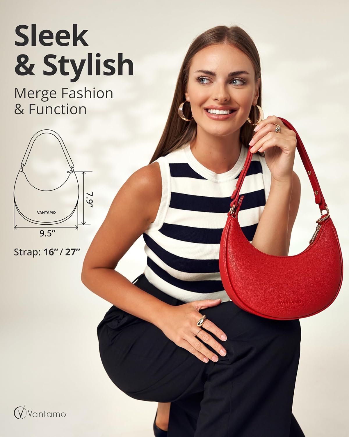 Bolsos Vantamo para mujer con forma de media luna con protección RF...