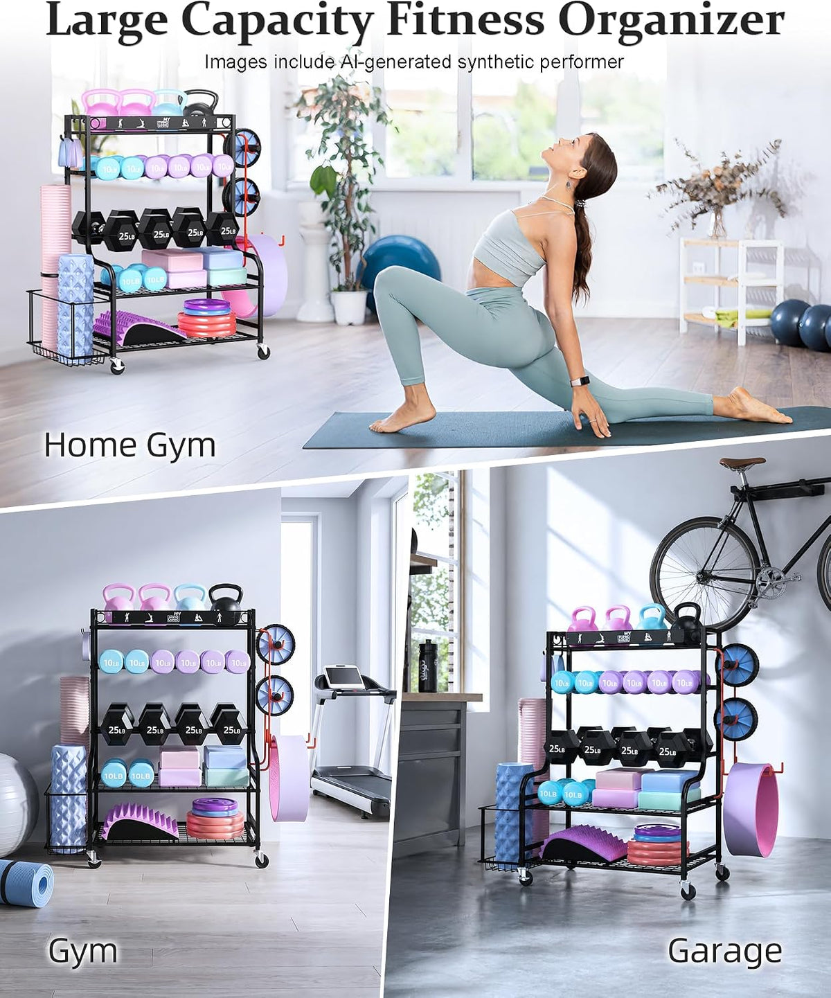Mythinglogic Estante de gimnasio en casa para mancuernas, esterilla...