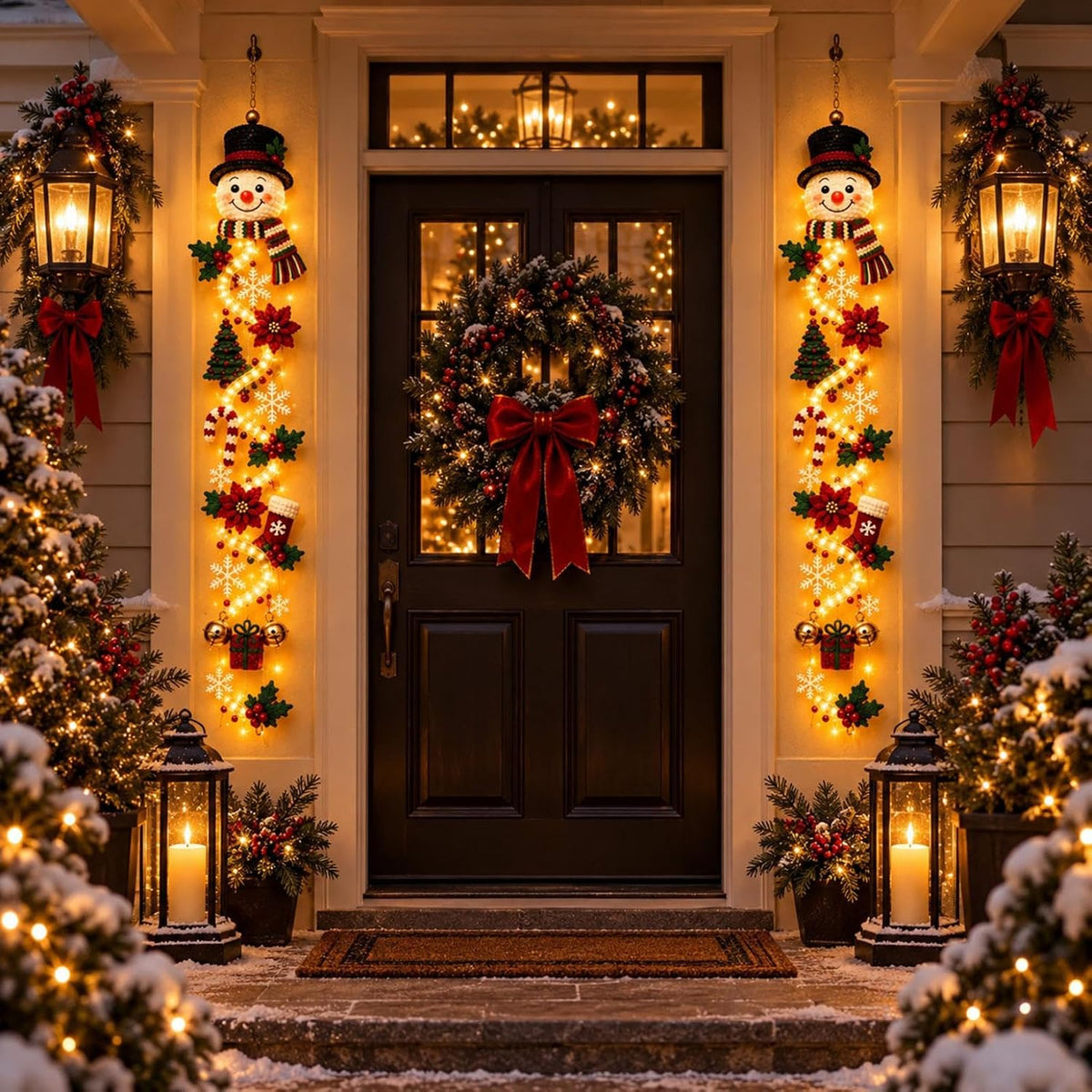 2 colgadores de puerta de Navidad iluminados con muñeco de nieve, l...