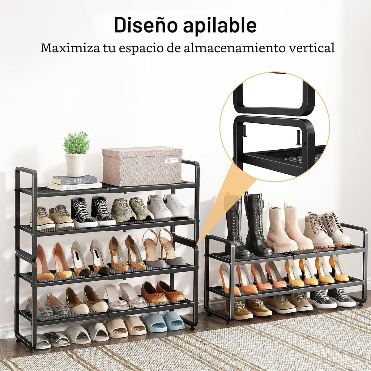 Zapatero de metal expandible para armario, entrada y garaje, 2 nive...