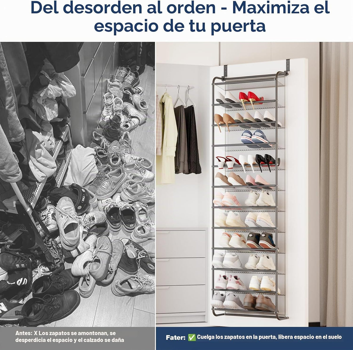 Whitmor 36 pares de organizadores de zapatos para colgar sobre la p...
