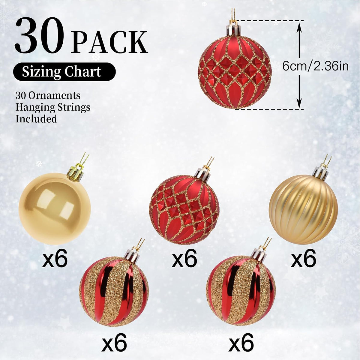 SHareconn 30 pzas bolas de árbol de Navidad de 2.36 pulgadas, bolas...