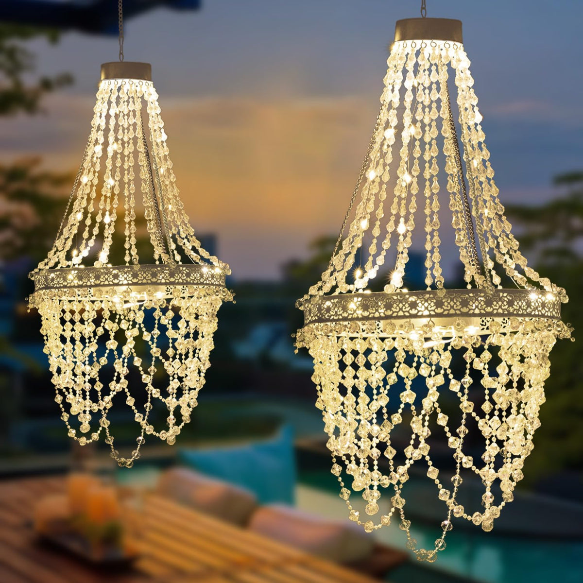 Lámpara de cristal colgante solar para exteriores, luz decorativa p...