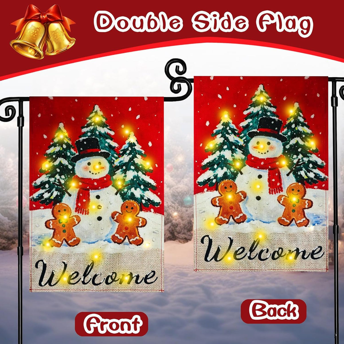 Bandera de jardín de Navidad iluminada para exteriores, 8 modos LED...