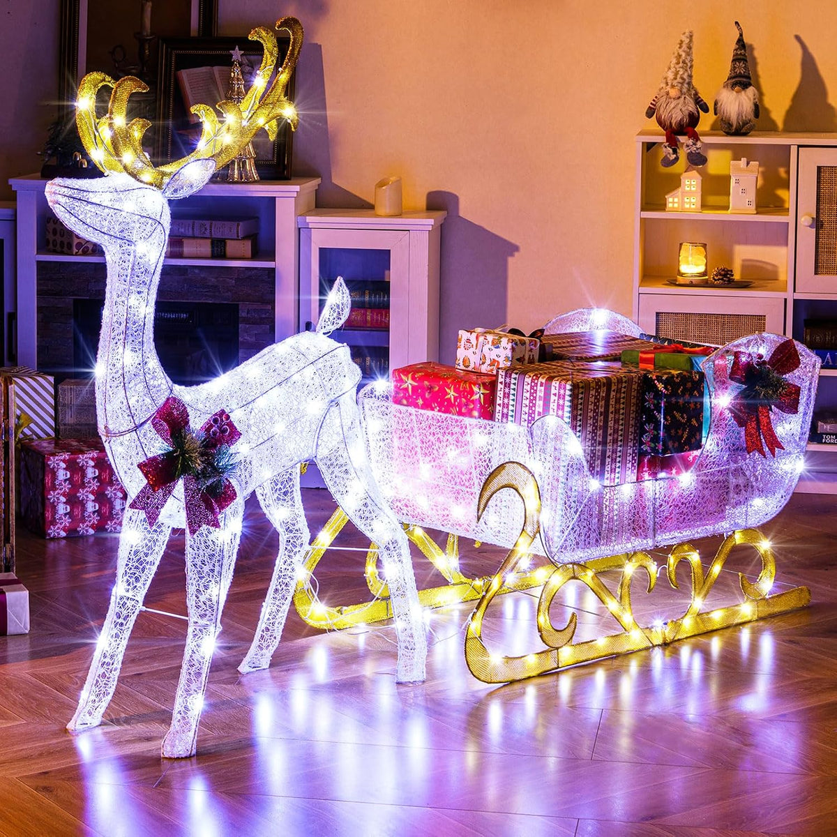 Tangkula - Juego de trineo de reno y Papá Noel iluminado de 6 pies,...