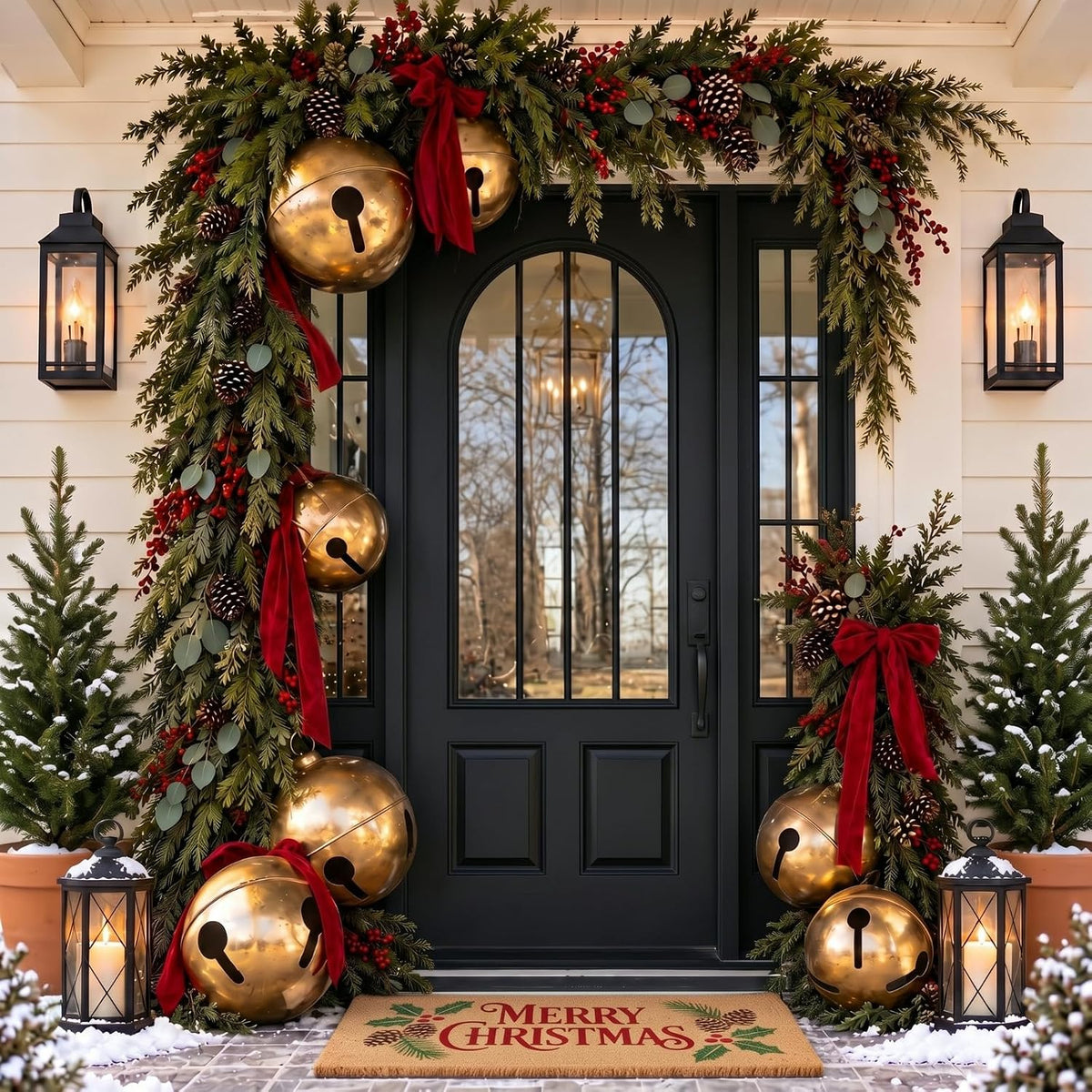 7 bolas inflables de Navidad con lazos de terciopelo, cascabeles gi...
