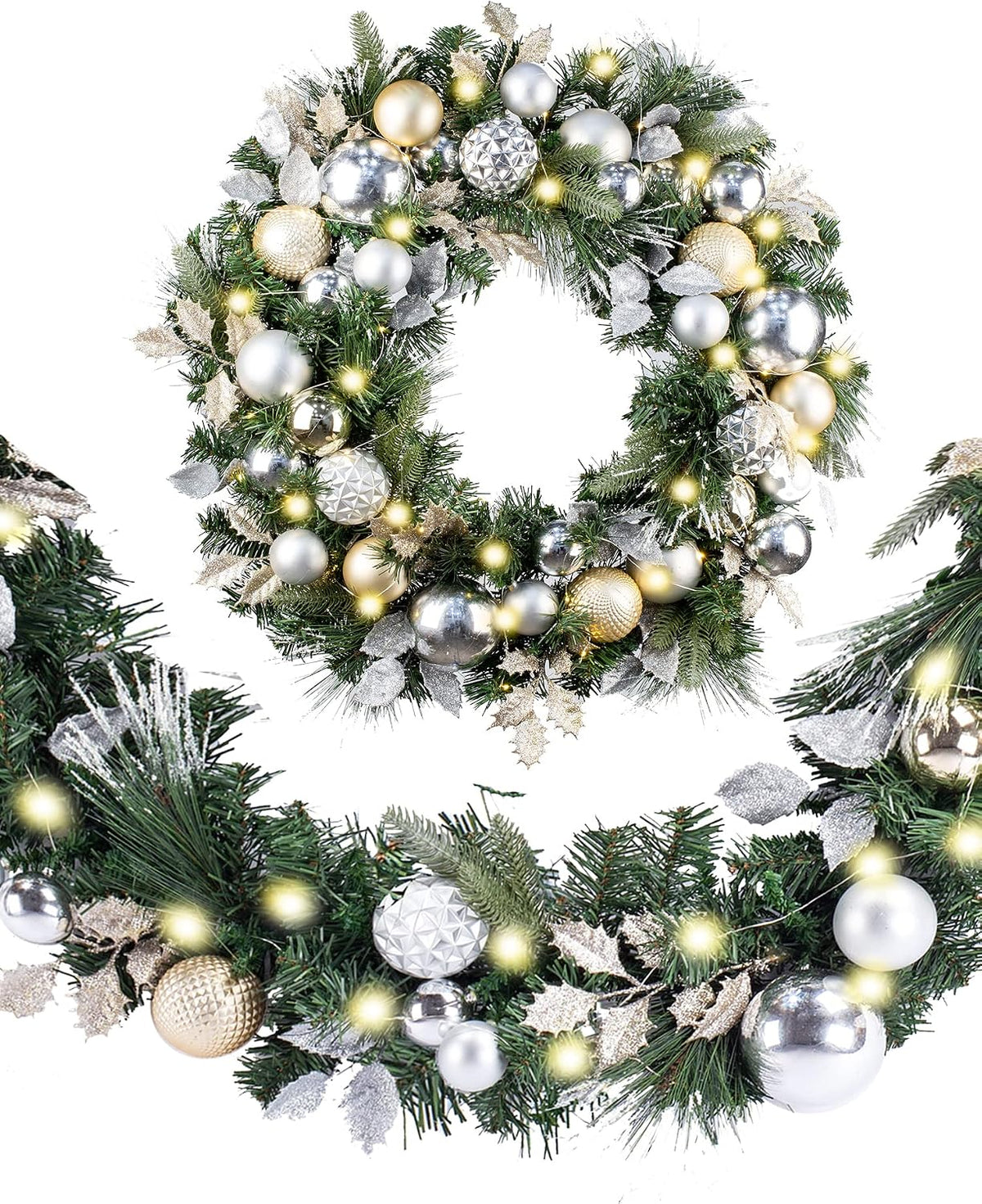 WANNA-CUL Guirnalda de Navidad preiluminada de 9 pies con luces | G...