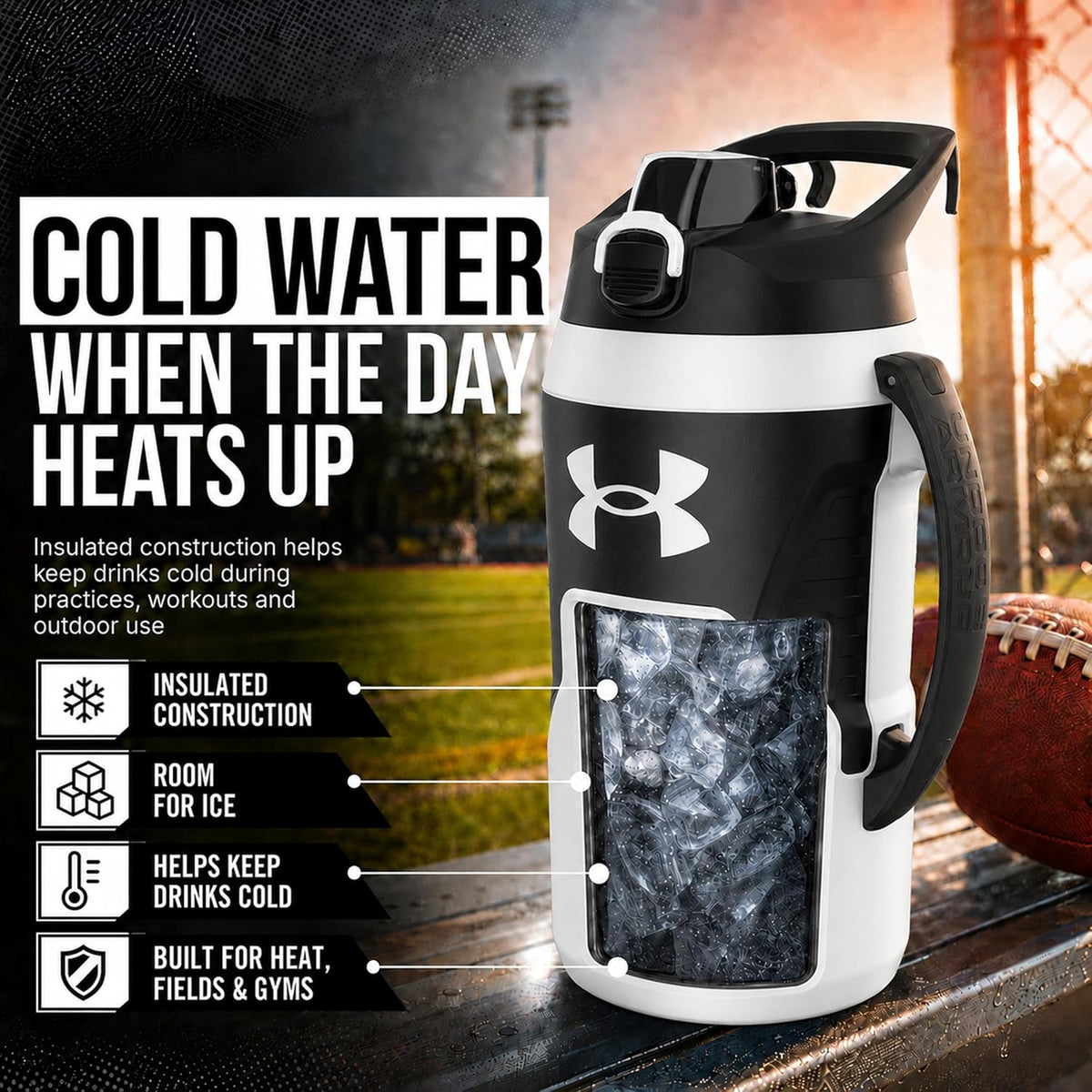 Under Armour Botella de agua aislada con asa y gancho para cerca, j...