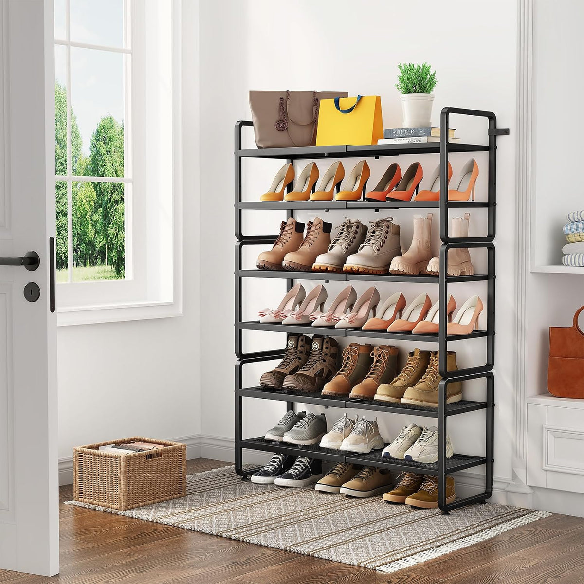 Zapatero de metal expandible para armario, entrada y garaje, 6 nive...