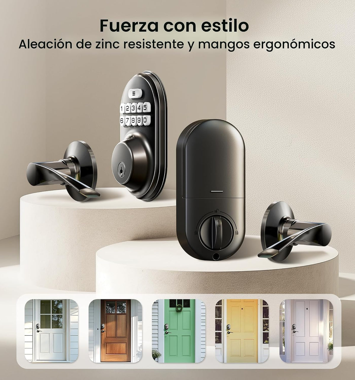 Veise RZ-C Cerradura de puerta de entrada sin llave con 2 manijas d...