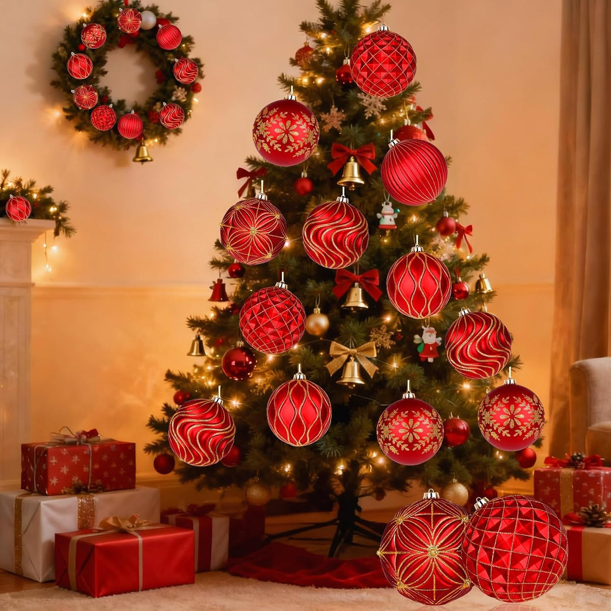 Lanpn 12 bolas de Navidad grandes de 4 pulgadas, decoraciones colga...