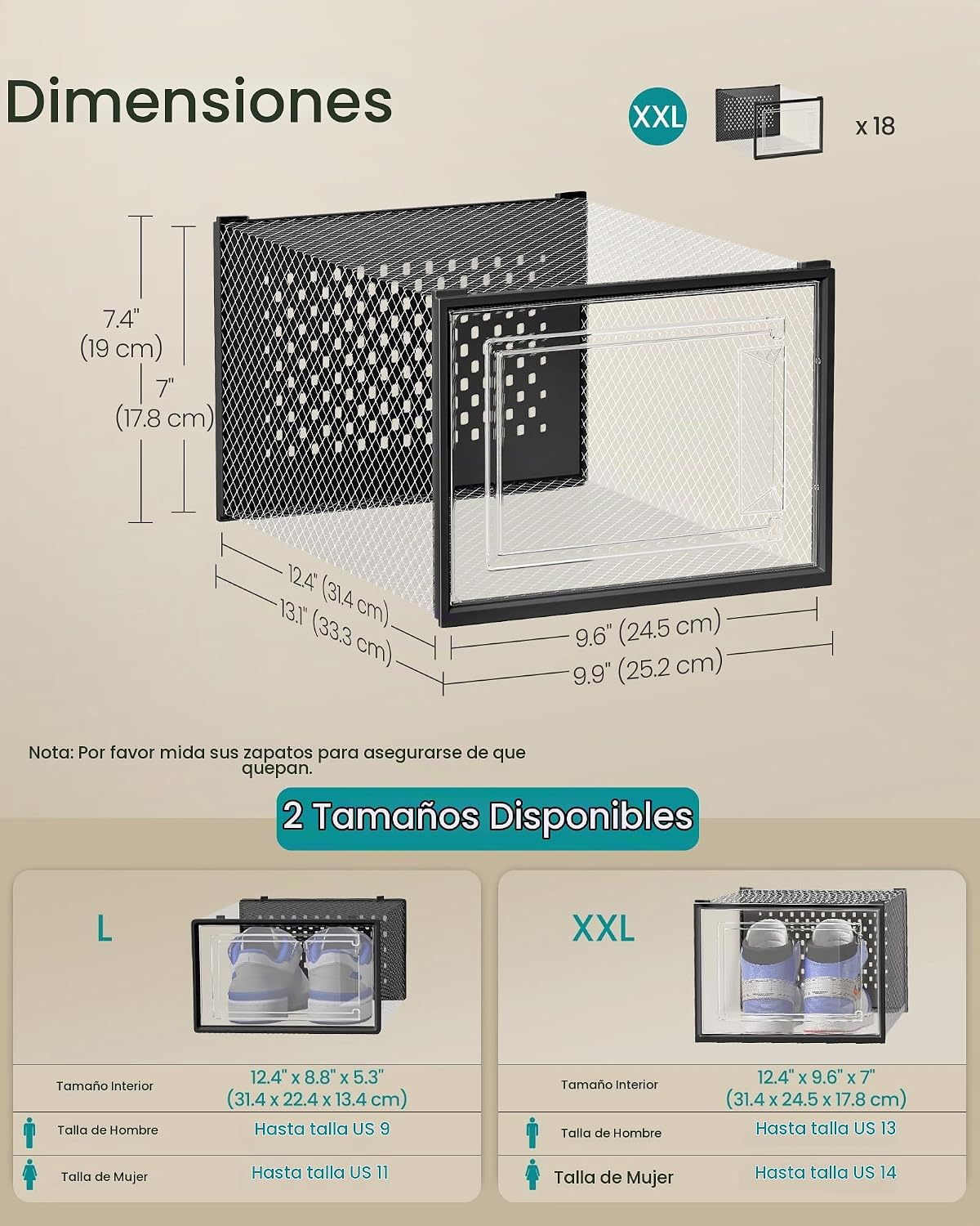 SONGMICS Cajas de zapatos, caja de plástico transparente, paquete d...