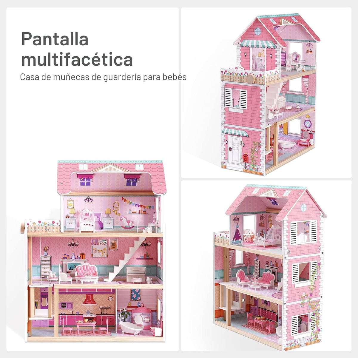 ROBOTIME Casa de muñecas de madera, juego de casas de muñecas con 2...