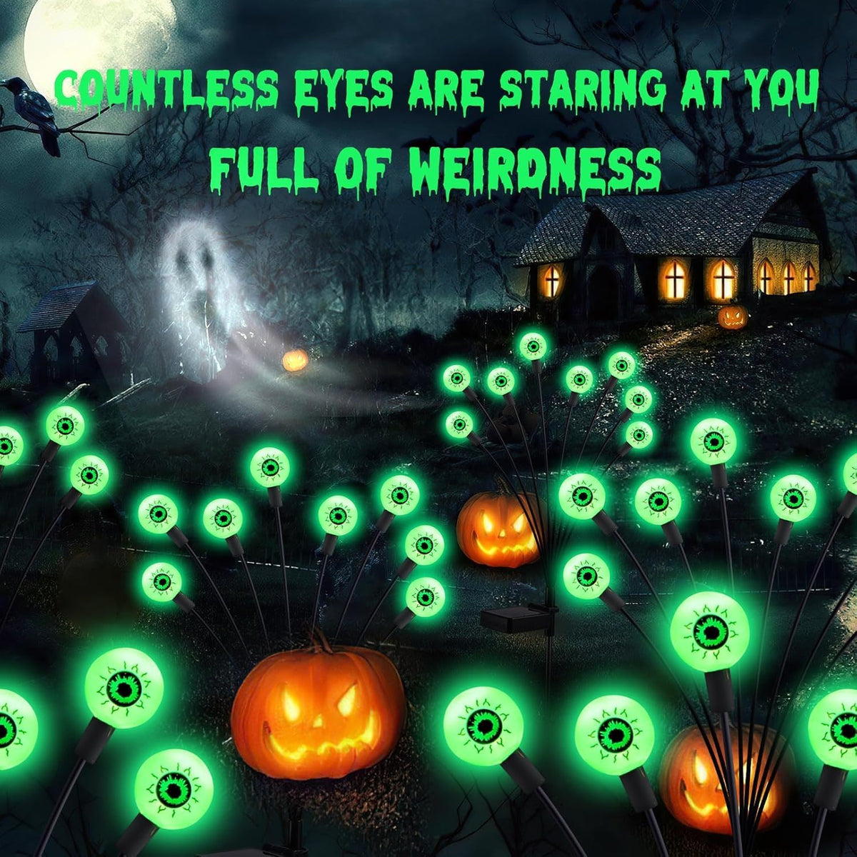 ASMAD Decoraciones de Halloween para exteriores, luces solares ater...