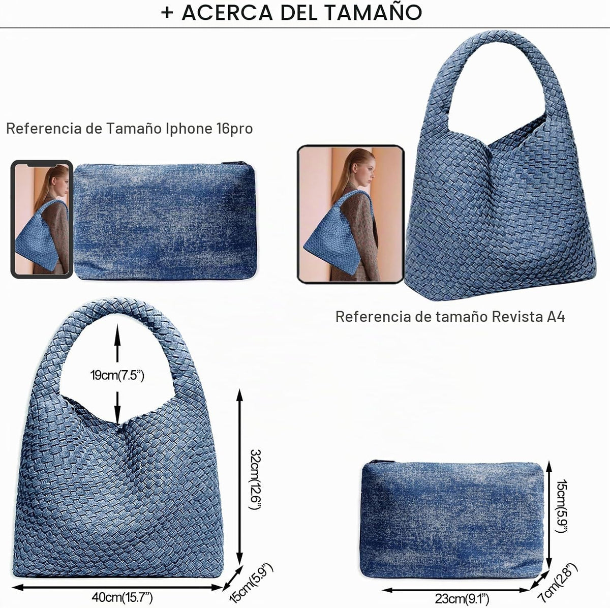 Bolso de mano de mujer con asa superior de cuero vegano tejido a ma...