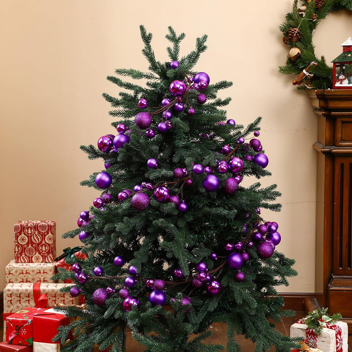 Yuxung - 2 guirnaldas de bolas de Navidad de 6 pies, color morado |...