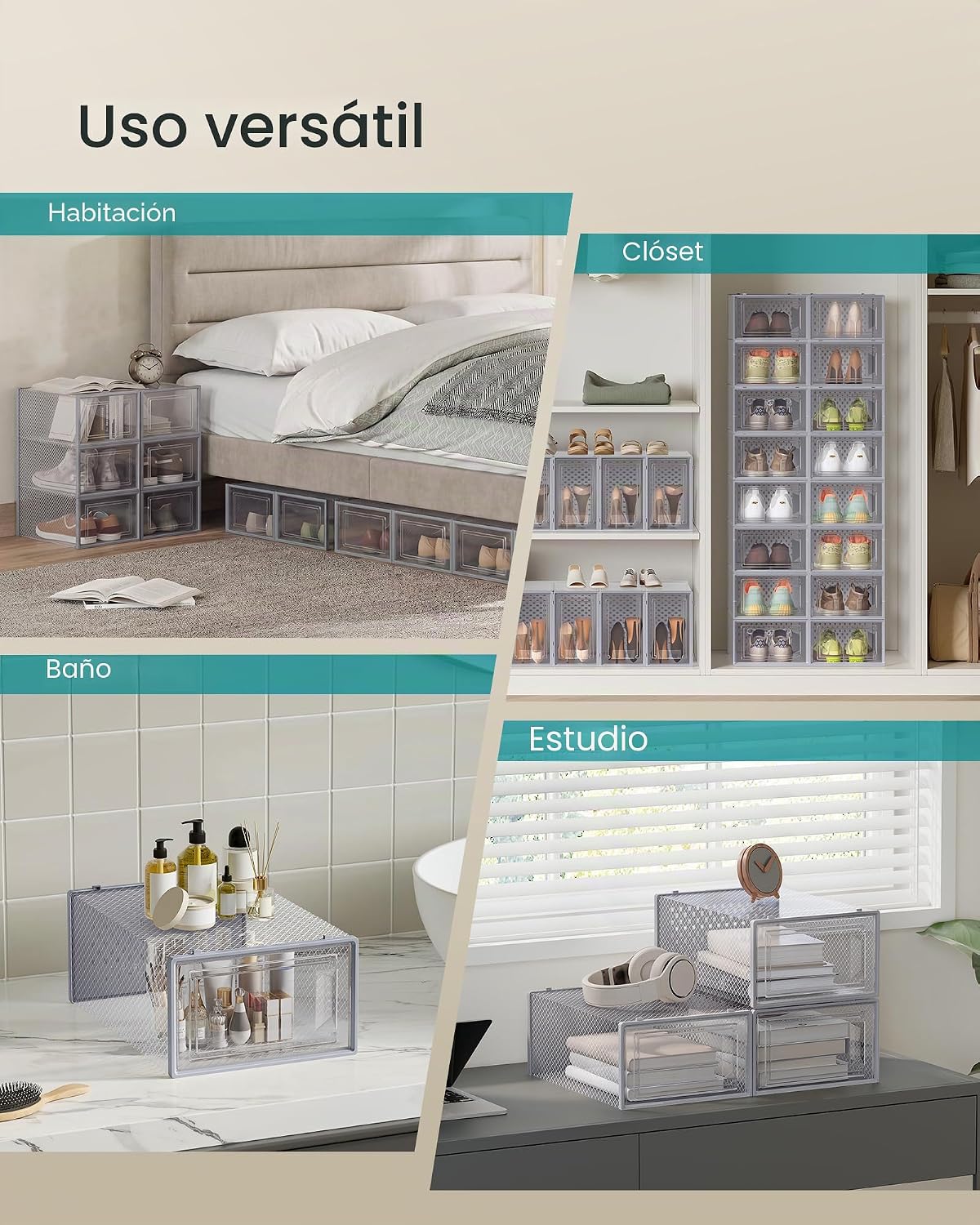 SONGMICS Cajas de zapatos, caja de plástico transparente, paquete d...