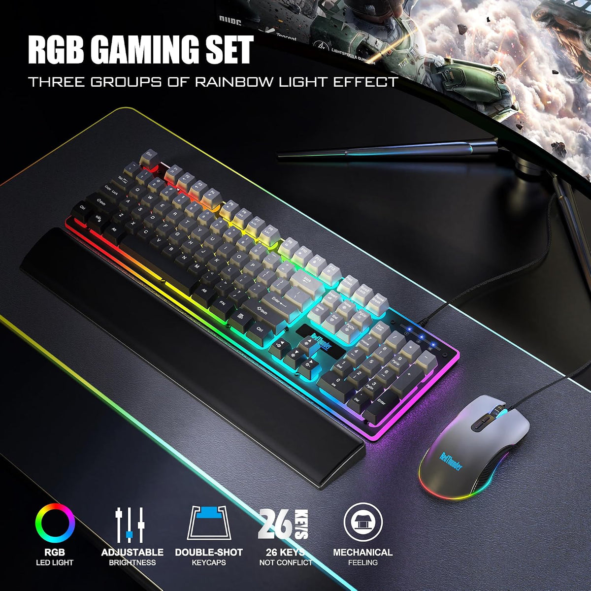 RedThunder K10, combo de teclado y mouse para juegos con cable, con...