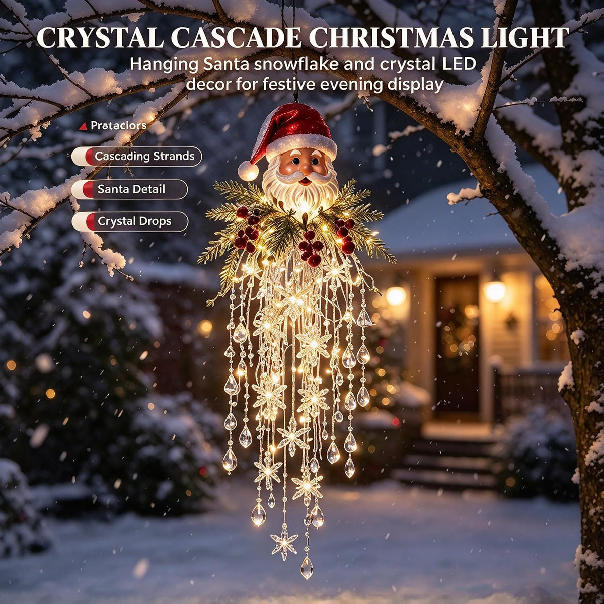 Luz de Navidad en cascada de cristal, copo de nieve colgante y deco...
