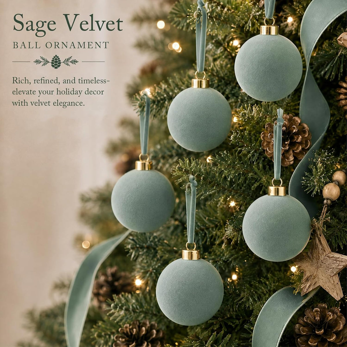 6 adornos grandes de terciopelo de Navidad de 4 pulgadas | Esferas...