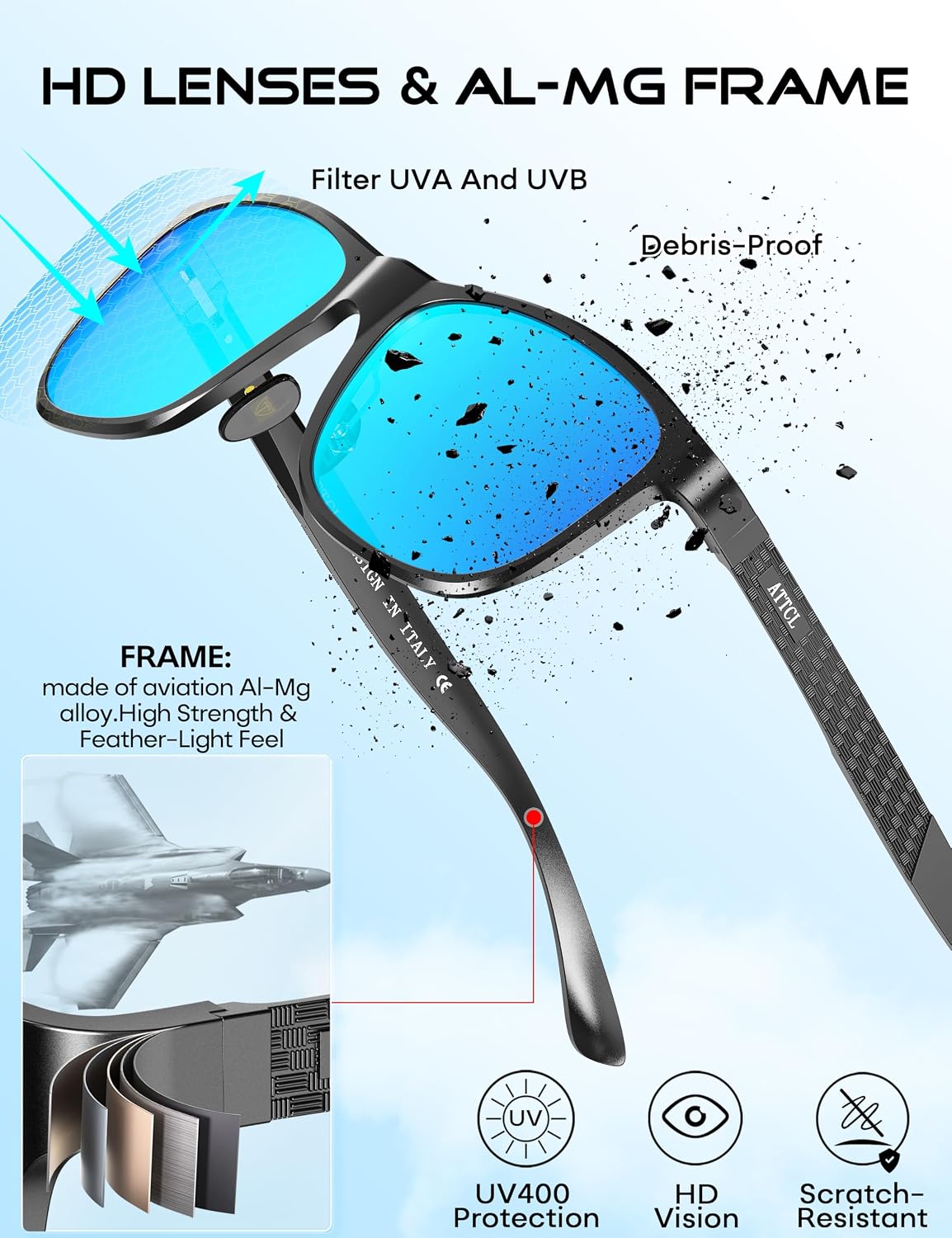 ATTCL Gafas de sol polarizadas para hombre Al-Mg Metal ultraligeras...