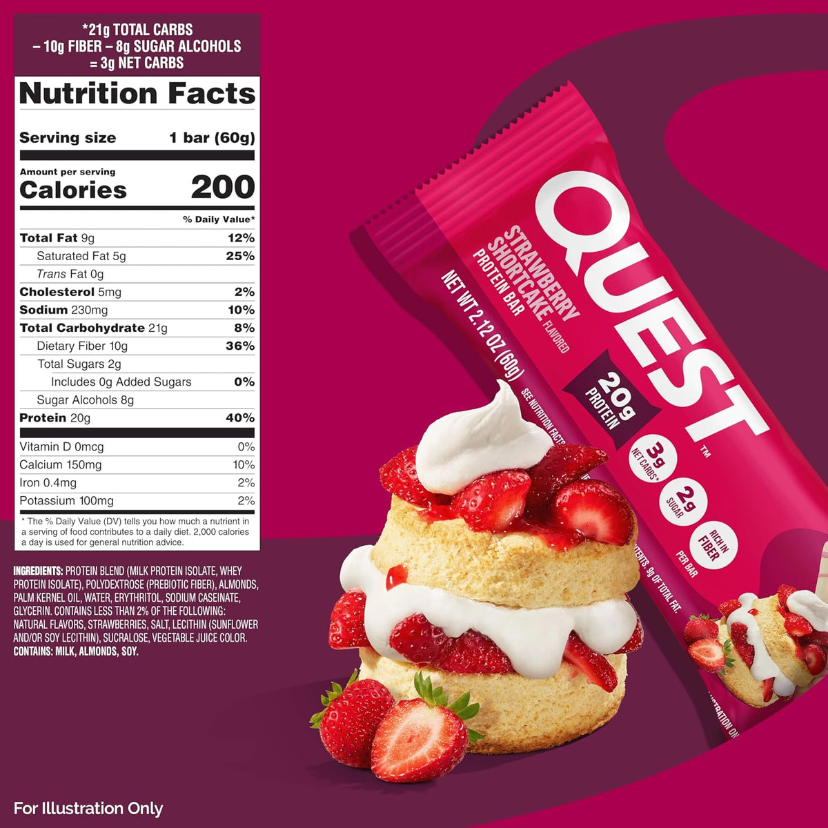 Quest Nutrition Barras de proteínas, pastel de fresa, 0.71 onzas de...