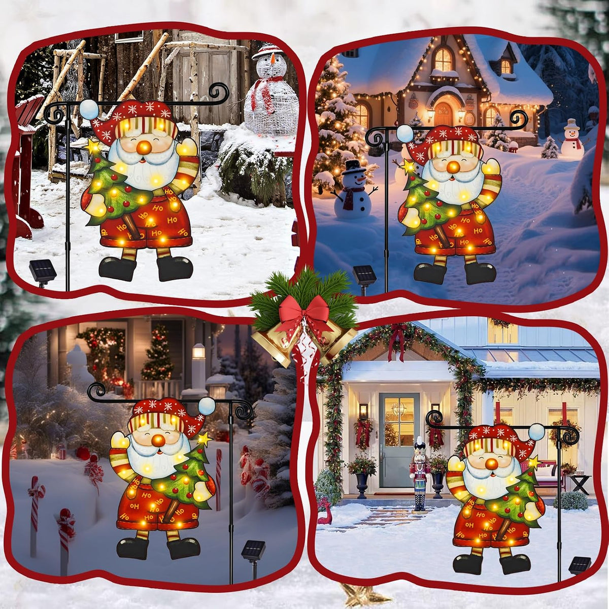 Bandera de jardín de Navidad iluminada para exteriores, 8 modos LED...