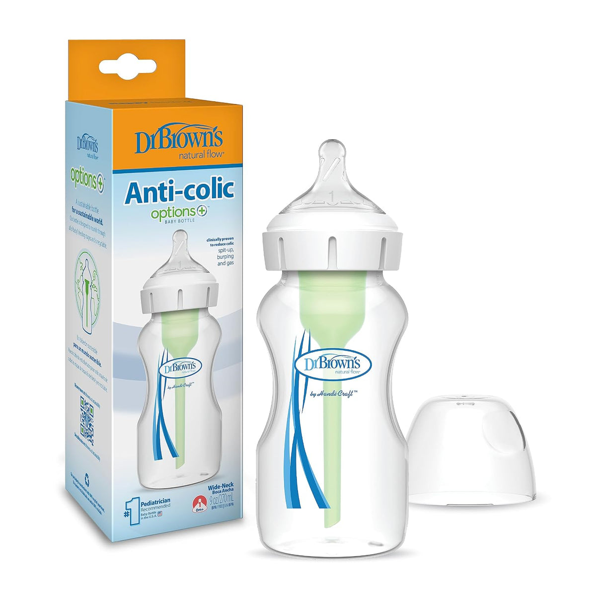 Dr. Brown's Opciones + Biberón de cuello ancho, 9 onzas | Clíni...