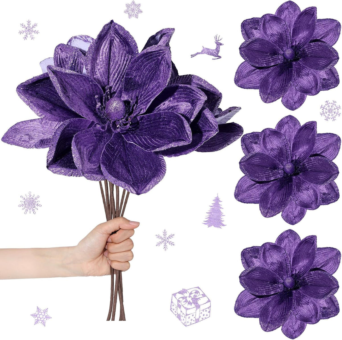 Thiccywoov - Paquete de 8 flores de magnolia de terciopelo de Navid...