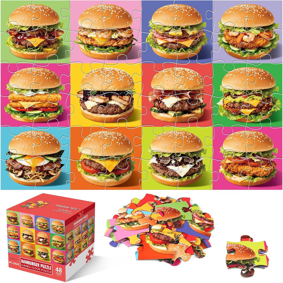 Rompecabezas de piso jumbo para niños, rompecabezas de hamburguesa...