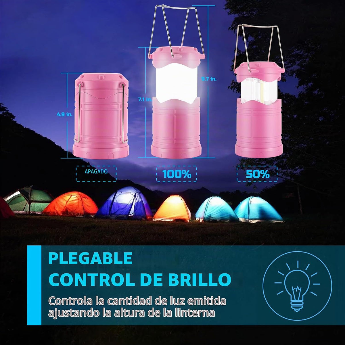 Lichamp Linterna LED de camping, paquete de 4 linternas alimentadas...
