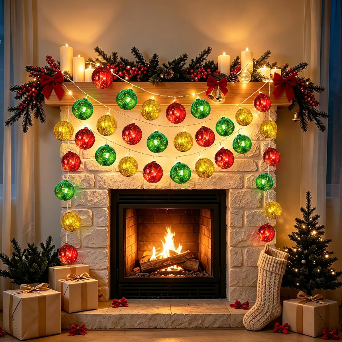 Tira de luces de bolas de Navidad de 20 pies, 30 LED, funciona con...